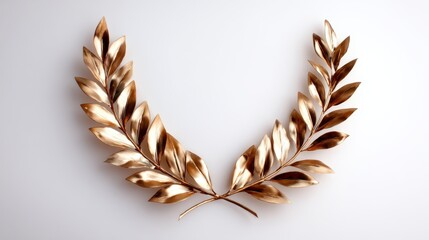 An elegant golden laurel wreath artfully designed, symbolizing victory, achievement, and excellence, perfect for awards ceremonies or decorative presentations.