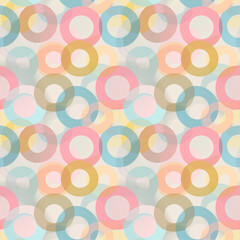Minimalistic circles seamless geometric pattern, overlapping soft rings, flat pastel colors, clean vector aesthetic, perfect symmetry