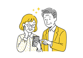 Couple sharing smartphone - Lifestyle Illustration, Flat Line Art, Flat Style Illustration, Flat Line Illustration, Cartoon Line Illustration, Modern Outline Flat Illustration