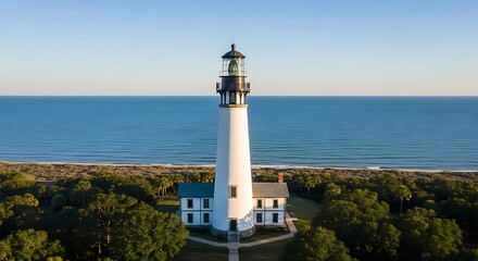 Stunning Aerial View of the St Marks Lighthouse on the Florida Gulf Coast at Sunset.