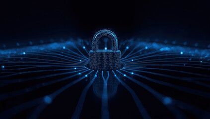 Digital lock with glowing data lines conveying secure network protection and confidence