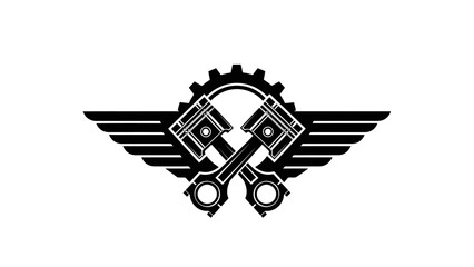 Automotive Engine Pistons and Gear with Wings Logo Design.