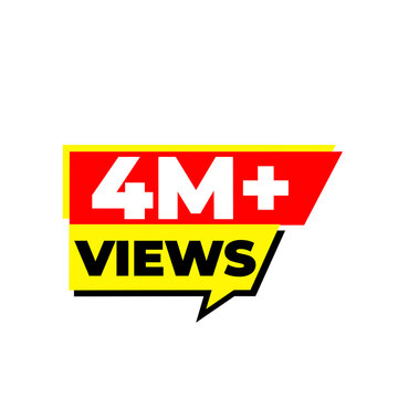 4M Views PNG, Red Viewer Growth Counter, Viral Reach Badge, Audience Trend Label, Digital Media Sticker, Online Popularity Graphic