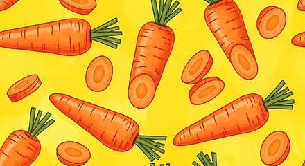 Vibrant Carrot Pattern on Yellow Background Fresh Organic Vegetables.
