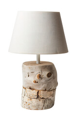 Lamp base features a natural wood texture with a neutral color shade. The design showcases a simple and clean look suitable for various settings. Isolated on a transparent background