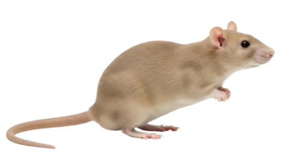 Isolated rat standing on its hind legs looks right, a common pet for companionship