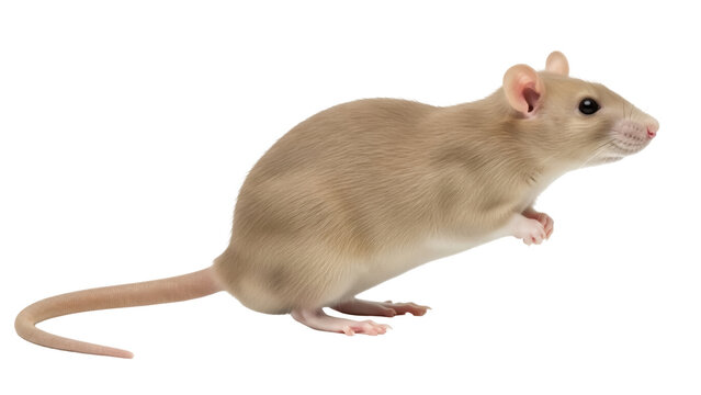 Isolated rat standing on its hind legs looks right, a common pet for companionship