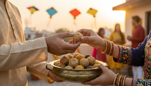 Sharing Til Laddu Sweet Festival Makar Sankranti Celebration