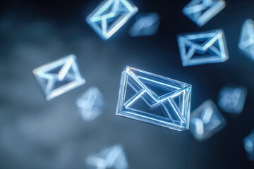 3d futuristic digital envelopes floating in dark space symbolizing electronic communication, email technology, and secure data transfer concepts in cyberspace