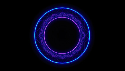 Fototapeta premium Neon circle halo glowing blue purple ring with intricate circuit pattern