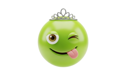 Isolated smiley face with a crown, cheeky winking emoji, emoticon with tongue sticking out
