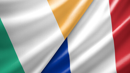 Obraz premium Ireland and France two national flags filling the entire frame, close-up view, edge-to-edge composition