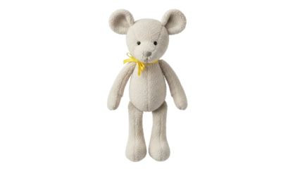 Isolated Soft Mouse Plush Toy Wearing Yellow Bow, Childish Comfort for Playtime Friends