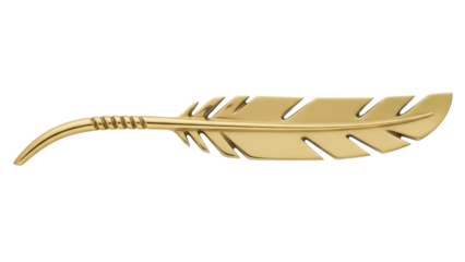 Isolated golden feather, beautiful decorative ornament, elegant design for jewelry craft projects