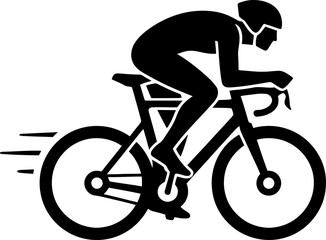 Man cycling fast with helmet in side view creating motion blur, for sport activity and competition. Minimalist vector illustration icon