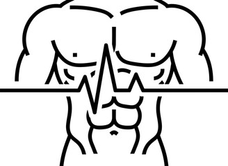 Fototapeta premium Bodybuilder man chest and abs with heartbeat line. Fitness and health concept. Outline icon for medicine, sport, gym