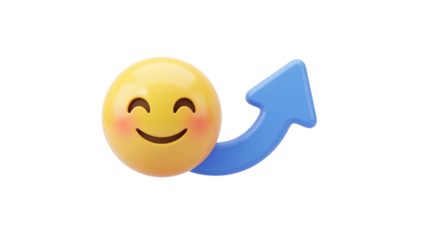 Smiling face emoji with blue arrow