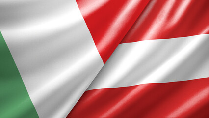 Obraz premium Italy and Austria two national flags filling the entire frame, close-up view, edge-to-edge composition