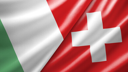 Obraz premium Italy and Switzerland two national flags filling the entire frame, close-up view, edge-to-edge composition