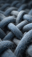 Extreme Close Up of Blue and Grey Woven Fabric Fibers for Textile Background