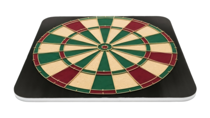 Isolated dartboard on square black board, game of skill, recreation, leisure pastime