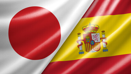 Obraz premium Japan and Spain two national flags filling the entire frame, close-up view, edge-to-edge composition