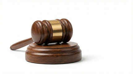 law and justice concept with wooden gavel and sound block isolated on white background ideal for legal insurance and corporate communication