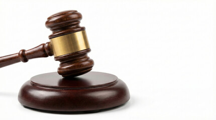 legal wooden gavel symbolizing court justice rulings and governance isolated on white background with clean copy space