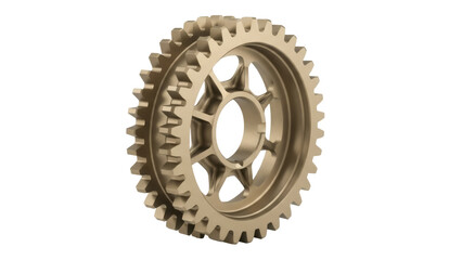 Isolated bronze gear with metal spokes connecting to central hub for rotation and mechanical work