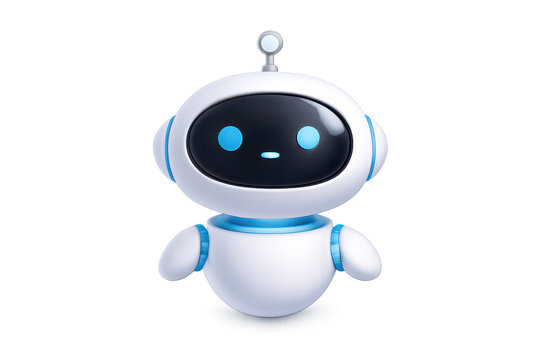 Cute robot character with transparent background and simplistic style