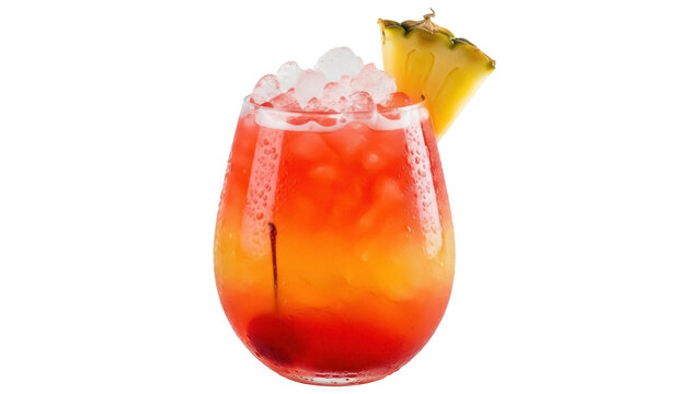 Isolated cocktail in glass with fruit, ice, and refreshing gradient color, summer drink