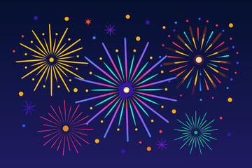 Naklejka premium Colorful fireworks exploding against a dark blue night sky a bright celebration