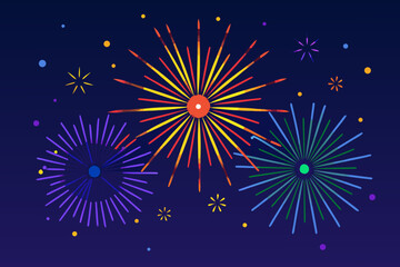 Naklejka premium Colorful fireworks exploding in a dark blue night sky celebratory display