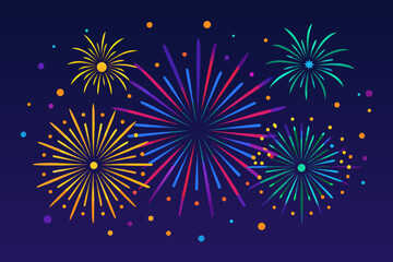 Naklejka premium Colorful fireworks display against a dark blue nighttime backdrop