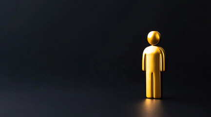 Gold man figurine isolated black background leadership success uniqueness icon
