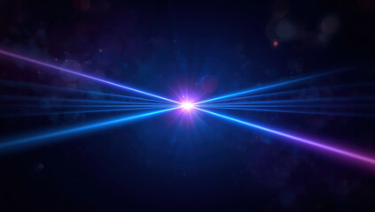Neon light burst with converging blue and purple laser beams creating futuristic glow
