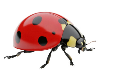 Naklejka premium Isolated ladybug with red wing covers and black spots crawling on a blank backdrop