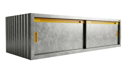 Isolated gray metallic industrial storage unit with sliding doors furniture metal container