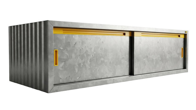 Isolated gray metallic industrial storage unit with sliding doors furniture metal container