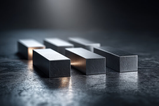 Modern floating rectangular blocks representing immutable ledger records on dark surface