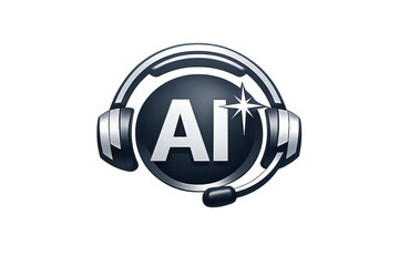 AI assistant headset logo on transparent background for customer support