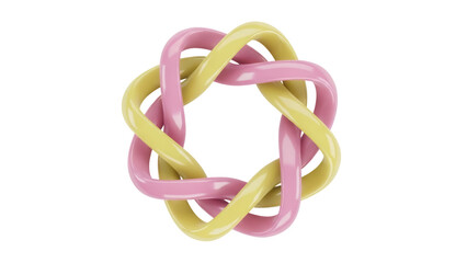 Naklejka premium Isolated Star Shape Pink Yellow Intertwined Geometric Rings Interlocking Design Art Decor