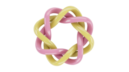 Isolated Star Shape Pink Yellow Intertwined Geometric Rings Interlocking Design Art Decor