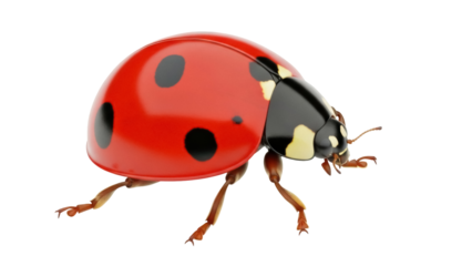Isolated ladybug insect with red shell and black spots, macro of a bug from the beetle family