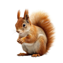 Obraz premium Cute brown squirrel standing with fluffy tail