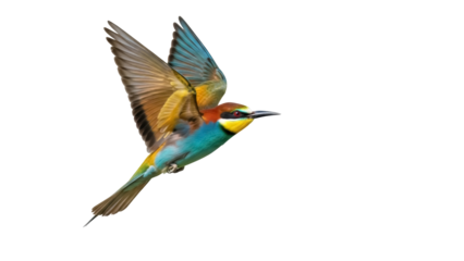 Isolated bird in flight, European bee-eater with colorful feathers and outstretched wings