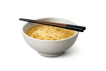 Bowl of Noodles with Chopsticks on transparent background, tasty food