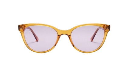 Isolated stylish eyeglasses with yellow frames and rose colored lenses for reading or vision