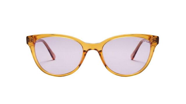 Isolated stylish eyeglasses with yellow frames and rose colored lenses for reading or vision