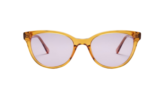 Isolated stylish eyeglasses with yellow frames and rose colored lenses for reading or vision - Powered by Adobe